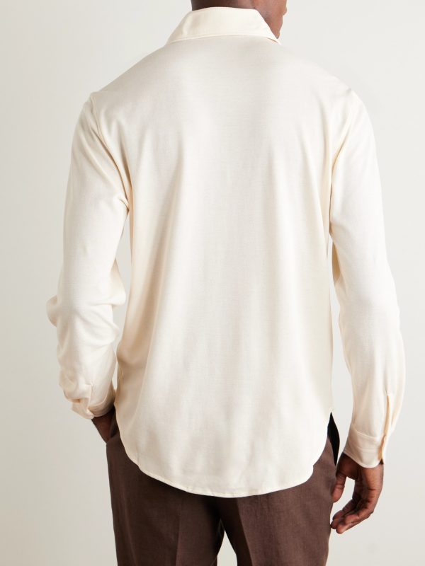 Spread-Collar Cotton and Silk-Blend Piqué Shirt - BK