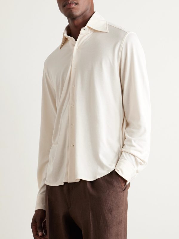 Spread-Collar Cotton and Silk-Blend Piqué Shirt - FR
