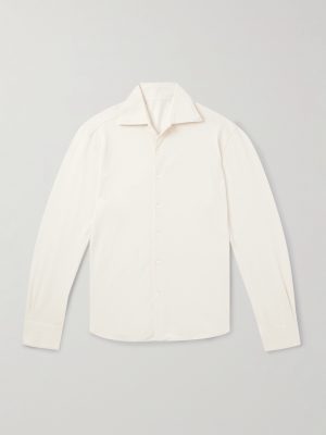 Spread-Collar Cotton and Silk-Blend Piqué Shirt