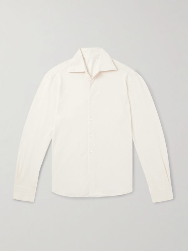 Spread-Collar Cotton and Silk-Blend Piqué Shirt