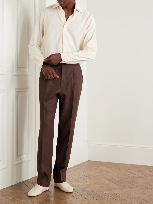 Spread-Collar Cotton and Silk-Blend Piqué Shirt - OU