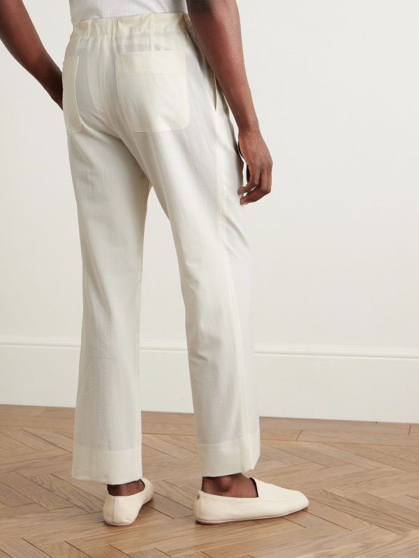 Straight-Leg Pleated Wool-Seersucker Drawstring Trousers - BK Straight-Leg Pleated Wool-Seersucker Drawstring Trousers - BK