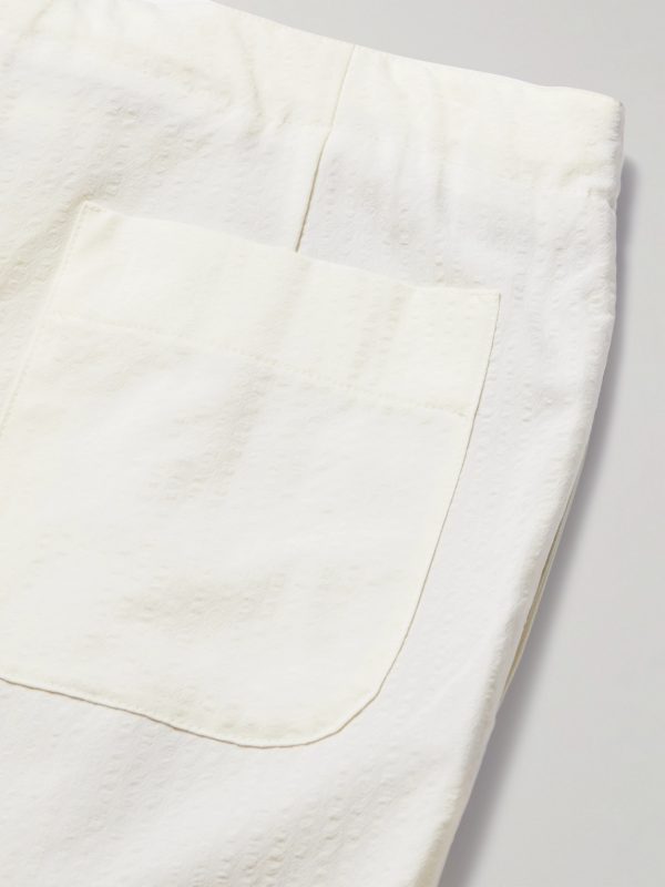 Straight-Leg Pleated Wool-Seersucker Drawstring Trousers - CU Straight-Leg Pleated Wool-Seersucker Drawstring Trousers - CU