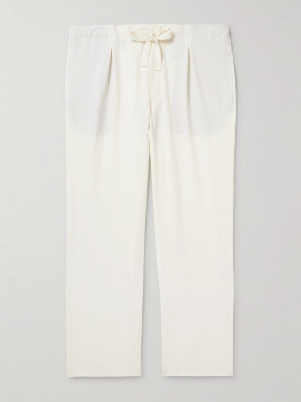 Straight-Leg Pleated Wool-Seersucker Drawstring Trousers Straight-Leg Pleated Wool-Seersucker Drawstring Trousers