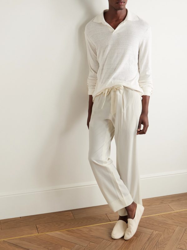 Straight-Leg Pleated Wool-Seersucker Drawstring Trousers - OU Straight-Leg Pleated Wool-Seersucker Drawstring Trousers - OU