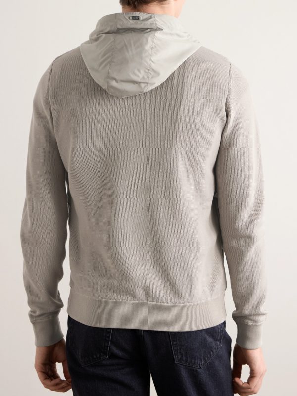 Waffle-Knit Cotton and Shell Hooded Jacket - BK Waffle-Knit Cotton and Shell Hooded Jacket - BK