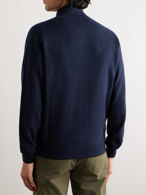 Ribbed Cashmere Zip-Up Sweater - BK Ribbed Cashmere Zip-Up Sweater - BK