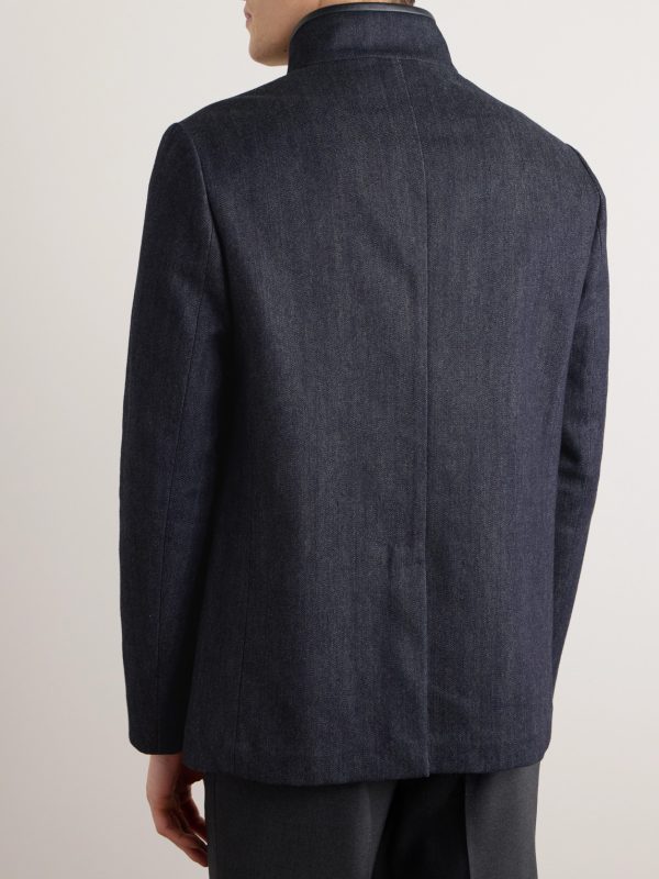 Spagna Leather-Trimmed Cotton and Cashmere-Blend Denim Jacket - BK Spagna Leather-Trimmed Cotton and Cashmere-Blend Denim Jacket - BK