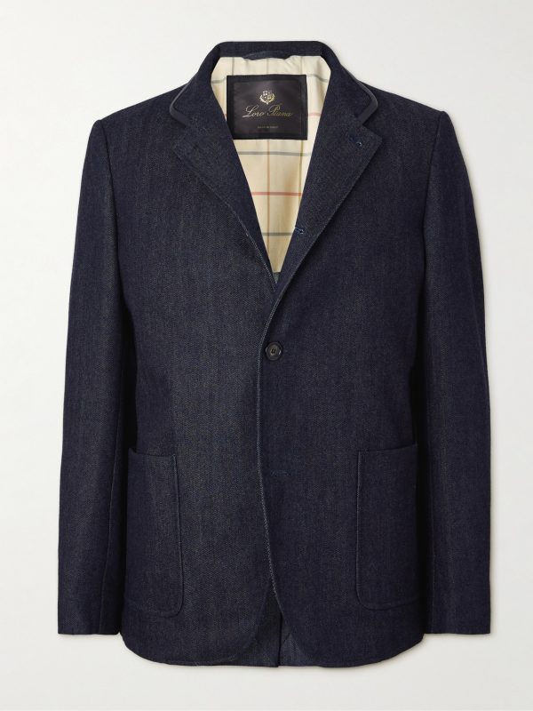 Spagna Leather-Trimmed Cotton and Cashmere-Blend Denim Jacket Spagna Leather-Trimmed Cotton and Cashmere-Blend Denim Jacket