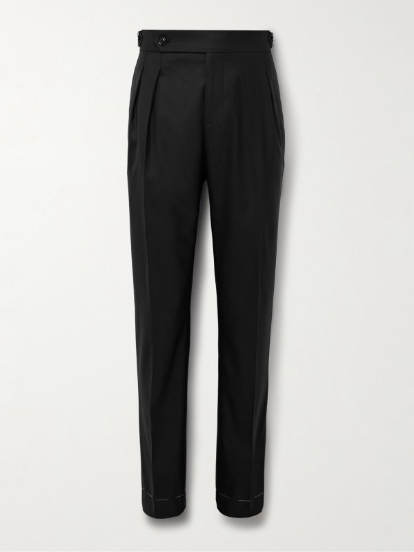 Slim-Fit Pleated Virgin Wool and Silk-Blend Tuxedo Trousers