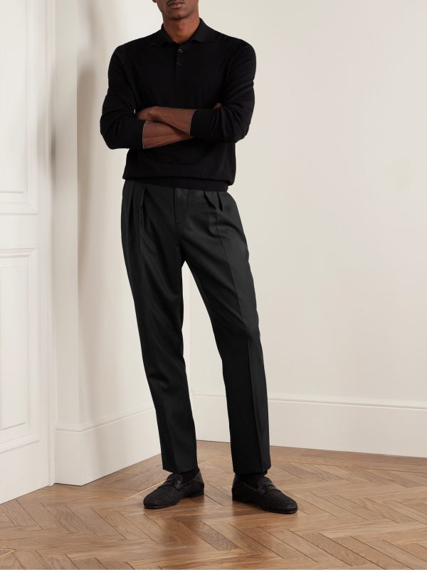 Slim-Fit Pleated Virgin Wool and Silk-Blend Tuxedo Trousers - OU