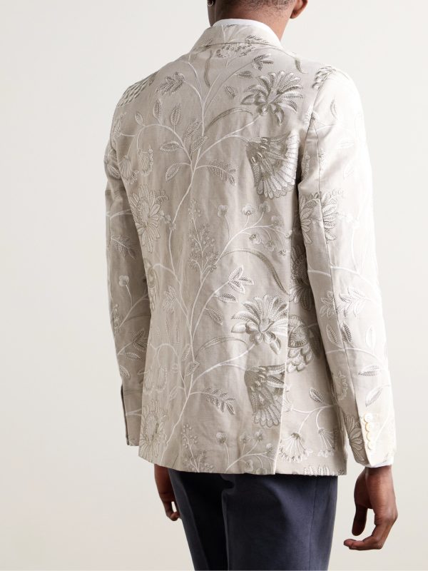 Newport Embroidered Linen and Cotton-Blend Tuxedo Jacket - BK Newport Embroidered Linen and Cotton-Blend Tuxedo Jacket - BK