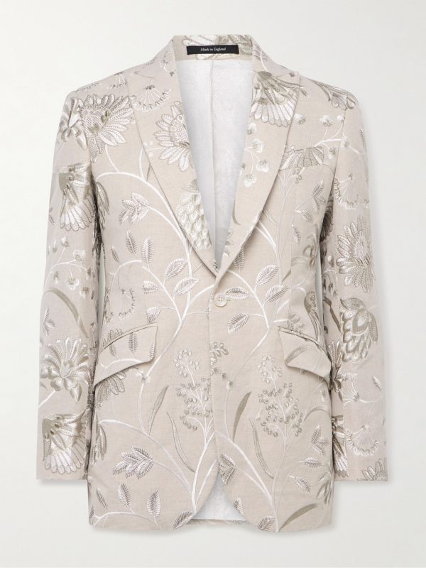 Newport Embroidered Linen and Cotton-Blend Tuxedo Jacket Newport Embroidered Linen and Cotton-Blend Tuxedo Jacket