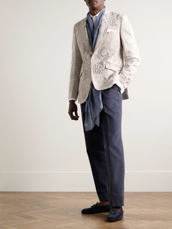 Newport Embroidered Linen and Cotton-Blend Tuxedo Jacket - OU Newport Embroidered Linen and Cotton-Blend Tuxedo Jacket - OU