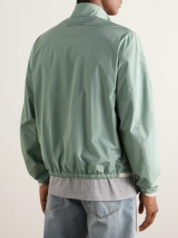 Leather-Trimmed Silk Bomber Jacket - BK Leather-Trimmed Silk Bomber Jacket - BK