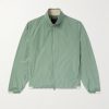 Leather-Trimmed Silk Bomber Jacket Leather-Trimmed Silk Bomber Jacket