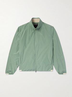 Leather-Trimmed Silk Bomber Jacket Leather-Trimmed Silk Bomber Jacket