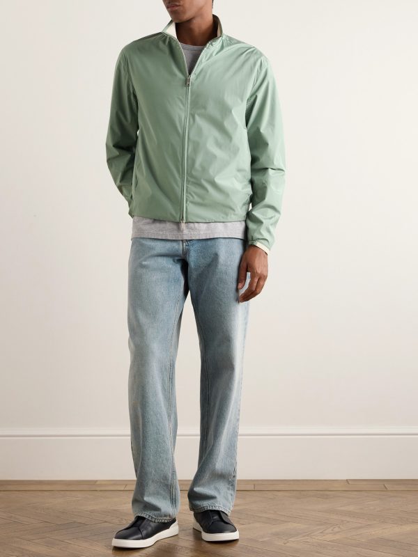 Leather-Trimmed Silk Bomber Jacket - OU Leather-Trimmed Silk Bomber Jacket - OU