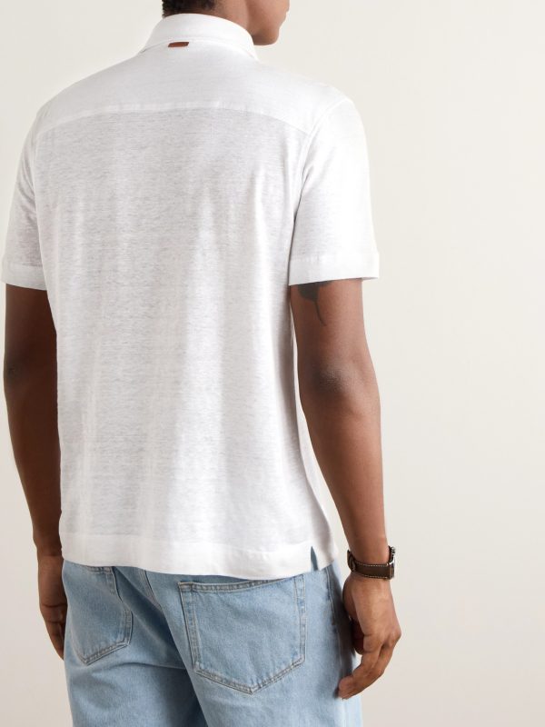 Slim-Fit Linen Polo Shirt - BK Slim-Fit Linen Polo Shirt - BK