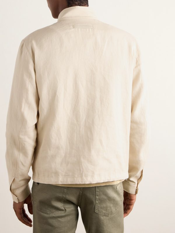 Leather-Trimmed Oasi Linen Jacket - BK Leather-Trimmed Oasi Linen Jacket - BK