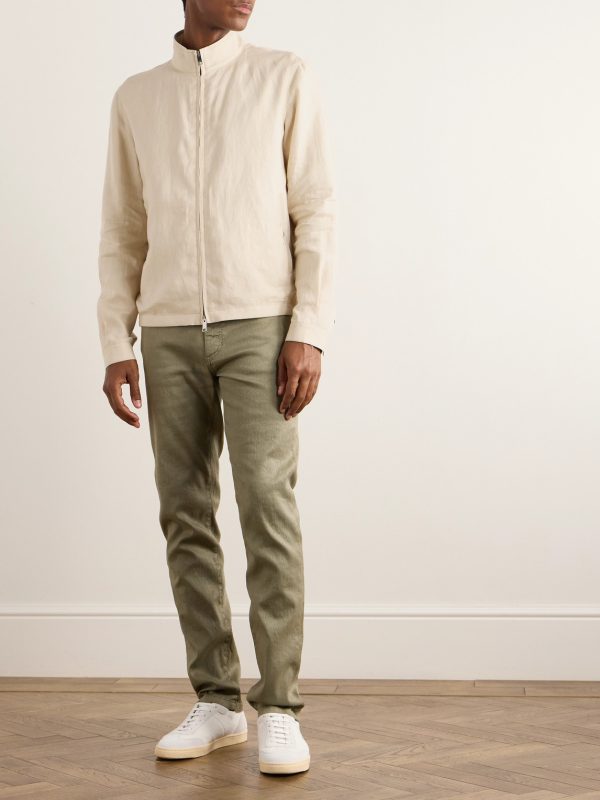Leather-Trimmed Oasi Linen Jacket - OU Leather-Trimmed Oasi Linen Jacket - OU