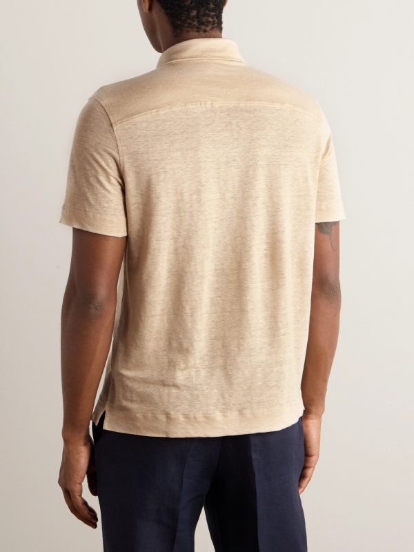 Slim-Fit Linen Polo Shirt - BK Slim-Fit Linen Polo Shirt - BK