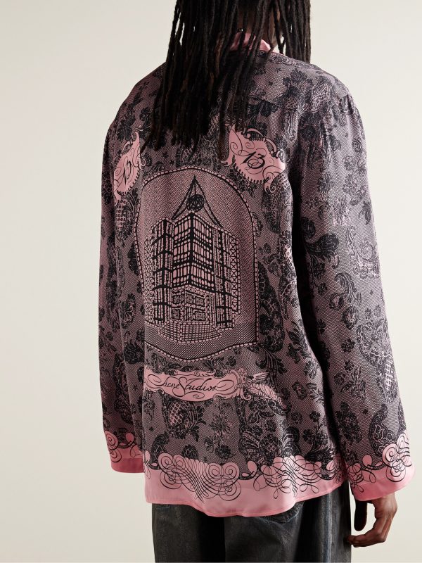 Sowen Camp-Collar Printed Satin Shirt - BK