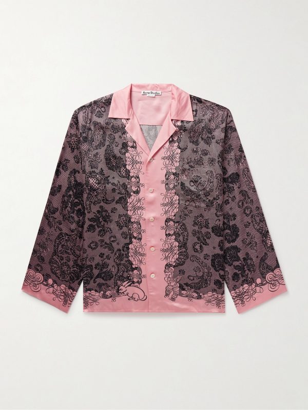 Sowen Camp-Collar Printed Satin Shirt
