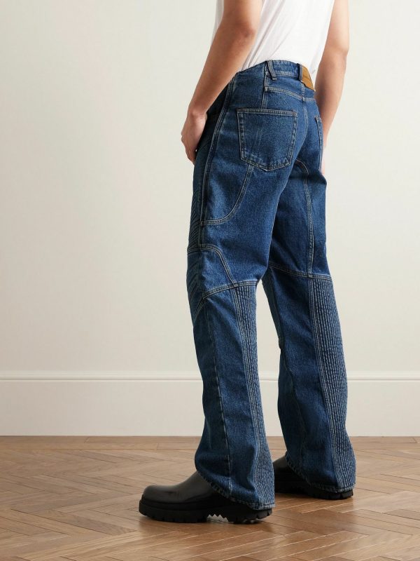 Straight-Leg Panelled Embroidered Padded Jeans - BK Straight-Leg Panelled Embroidered Padded Jeans - BK