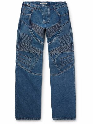 Straight-Leg Panelled Embroidered Padded Jeans Straight-Leg Panelled Embroidered Padded Jeans