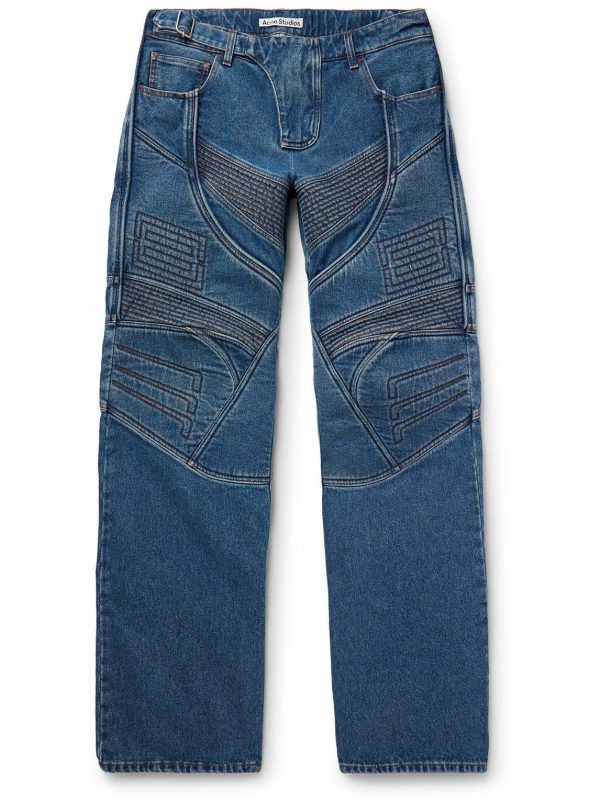 Straight-Leg Panelled Embroidered Padded Jeans Straight-Leg Panelled Embroidered Padded Jeans