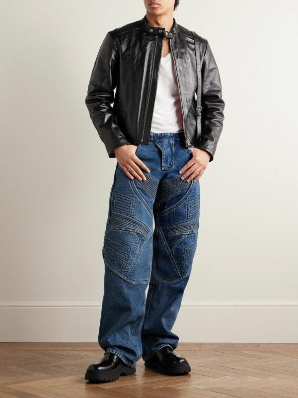 Straight-Leg Panelled Embroidered Padded Jeans - OU Straight-Leg Panelled Embroidered Padded Jeans - OU