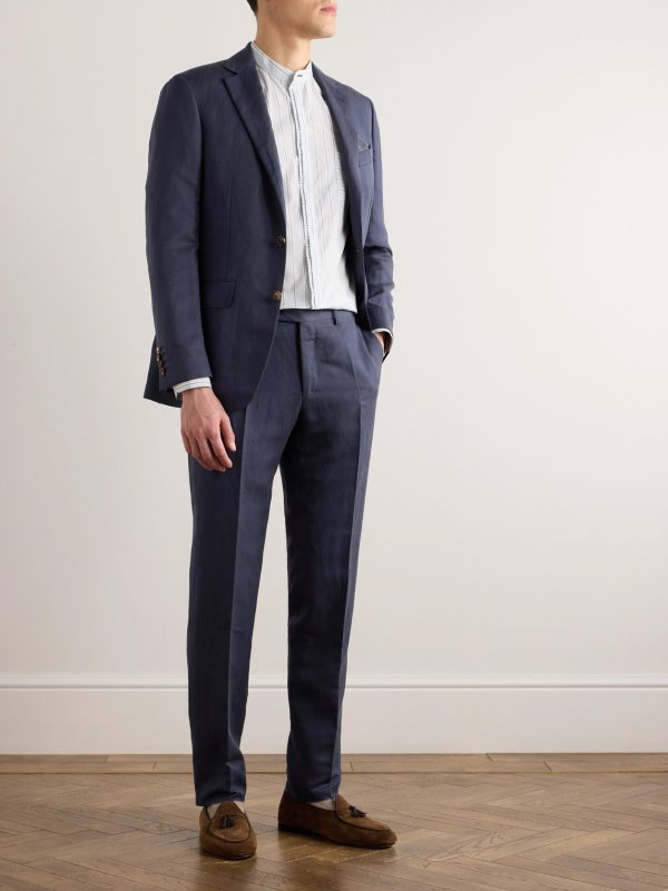 Slim-Fit Straight-Leg Linen and Silk-Blend Suit Trousers - OU Slim-Fit Straight-Leg Linen and Silk-Blend Suit Trousers - OU