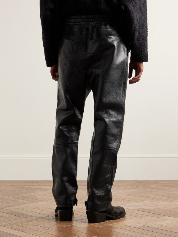 Slim-Fit Straight-Leg Full-Grain Leather Drawstring Trousers - BK Slim-Fit Straight-Leg Full-Grain Leather Drawstring Trousers - BK