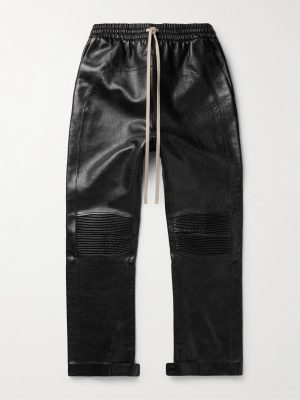 Slim-Fit Straight-Leg Full-Grain Leather Drawstring Trousers Slim-Fit Straight-Leg Full-Grain Leather Drawstring Trousers