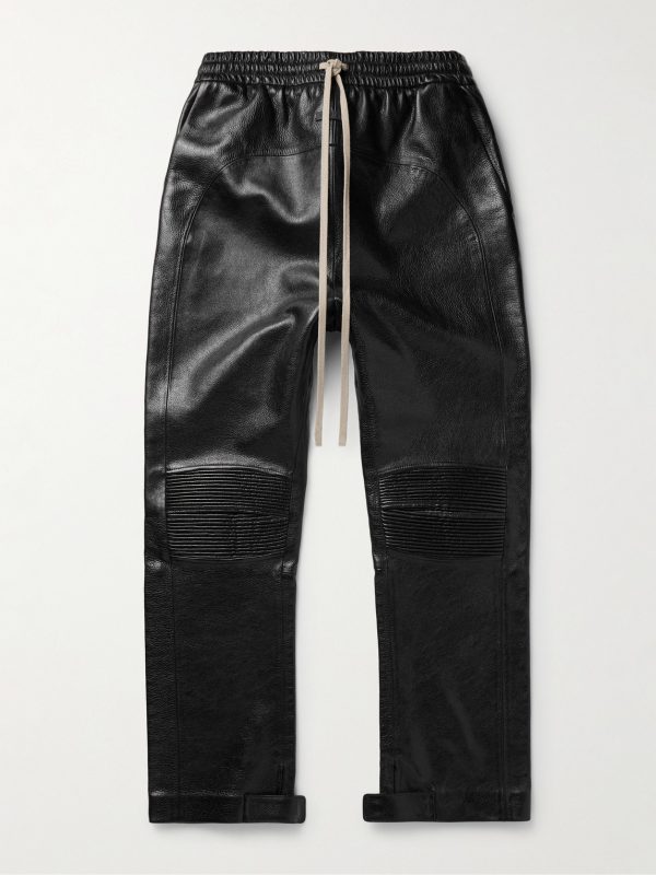 Slim-Fit Straight-Leg Full-Grain Leather Drawstring Trousers Slim-Fit Straight-Leg Full-Grain Leather Drawstring Trousers