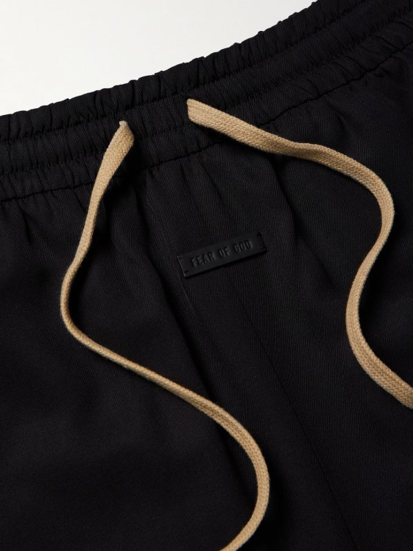 Wide-Leg Logo-Appliquéd Virgin Wool-Crepe Drawstring Shorts - CU