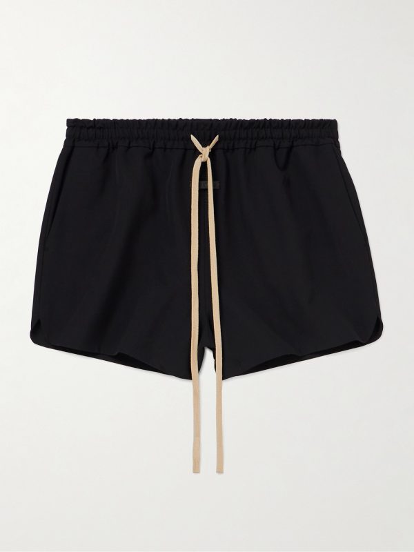 Wide-Leg Logo-Appliquéd Virgin Wool-Crepe Drawstring Shorts