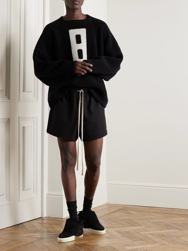 Wide-Leg Logo-Appliquéd Virgin Wool-Crepe Drawstring Shorts - OU