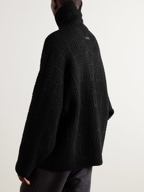 Oversized Jacquard-Knit Virgin Wool-Blend Rollneck Sweater - BK Oversized Jacquard-Knit Virgin Wool-Blend Rollneck Sweater - BK