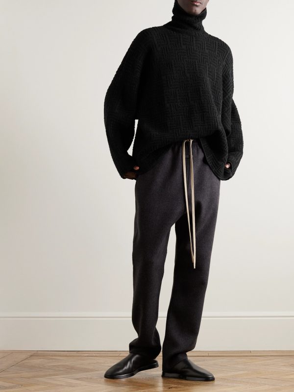 Oversized Jacquard-Knit Virgin Wool-Blend Rollneck Sweater - OU Oversized Jacquard-Knit Virgin Wool-Blend Rollneck Sweater - OU