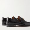 Bailey Embellished Croc-Effect Leather Loafers - BK Bailey Embellished Croc-Effect Leather Loafers - BK