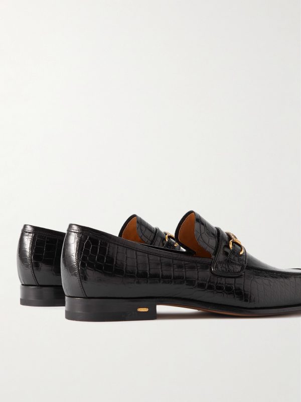 Bailey Embellished Croc-Effect Leather Loafers - BK Bailey Embellished Croc-Effect Leather Loafers - BK