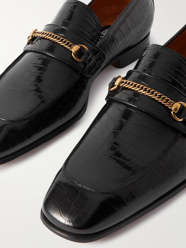 Bailey Embellished Croc-Effect Leather Loafers - CU Bailey Embellished Croc-Effect Leather Loafers - CU