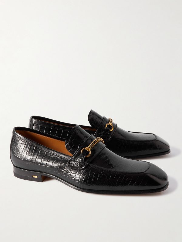 Bailey Embellished Croc-Effect Leather Loafers - FR Bailey Embellished Croc-Effect Leather Loafers - FR