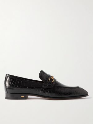 Bailey Embellished Croc-Effect Leather Loafers Bailey Embellished Croc-Effect Leather Loafers