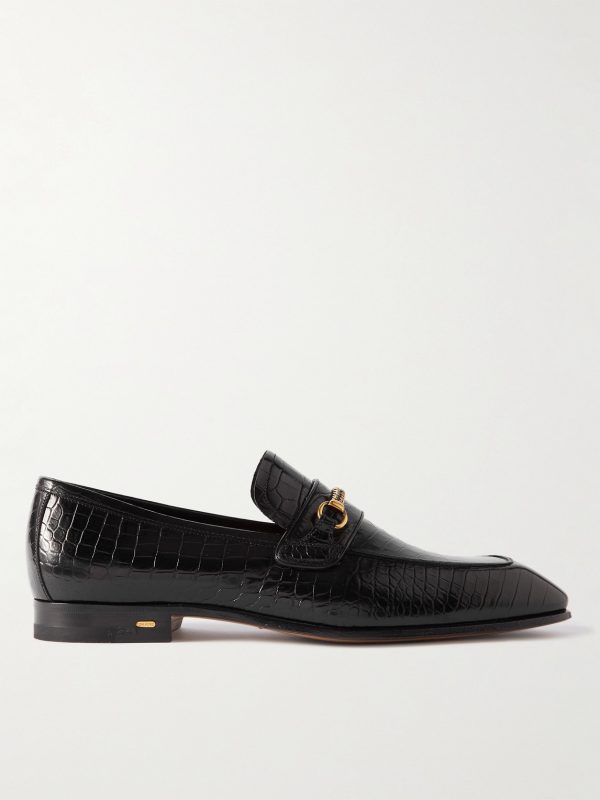 Bailey Embellished Croc-Effect Leather Loafers Bailey Embellished Croc-Effect Leather Loafers
