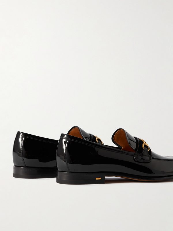Bailey Chain-Embellished Patent-Leather Penny Loafers - BK Bailey Chain-Embellished Patent-Leather Penny Loafers - BK