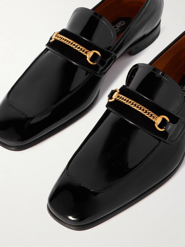 Bailey Chain-Embellished Patent-Leather Penny Loafers - CU Bailey Chain-Embellished Patent-Leather Penny Loafers - CU