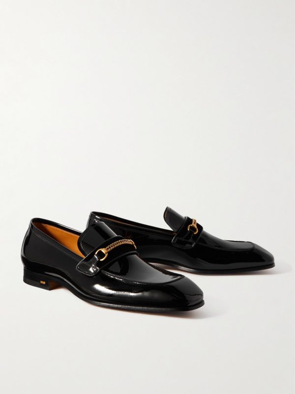 Bailey Chain-Embellished Patent-Leather Penny Loafers - FR Bailey Chain-Embellished Patent-Leather Penny Loafers - FR